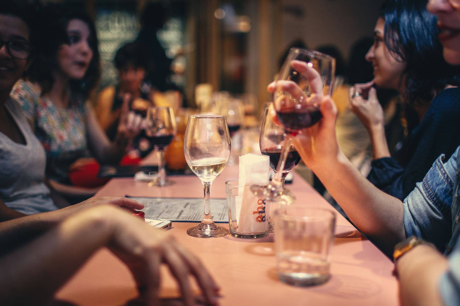 Friends enjoying happy hour at a bar